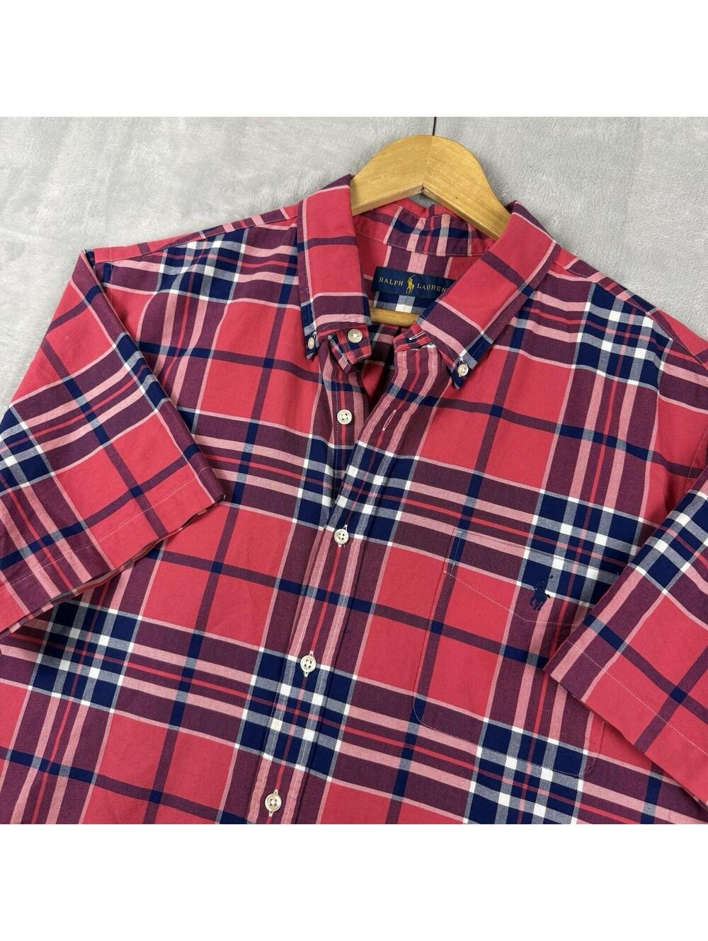 Polo Ralph Lauren Plaid Button Down Shirt Men XXL Pink Blue Preppy Ivy Summer